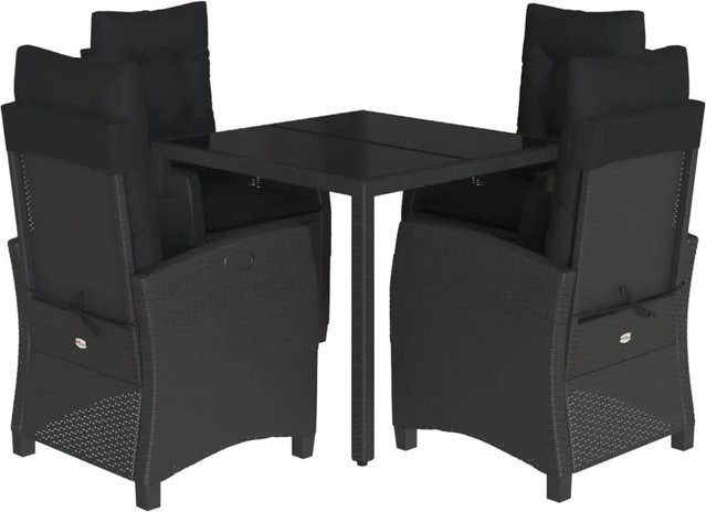 vidaXL 5-teilige Garten-Essgruppe aus Poly-Rattan mit Kissen in Schwarz - Bild 1