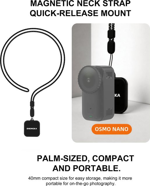 DJI OSMO Nano Magnetische Kamerahalterung Halsband in Schwarz für Insta360 GO 3S, GO 3 und MIC, verstellbarer Halsgurt Kamerazubehör - Bild 1