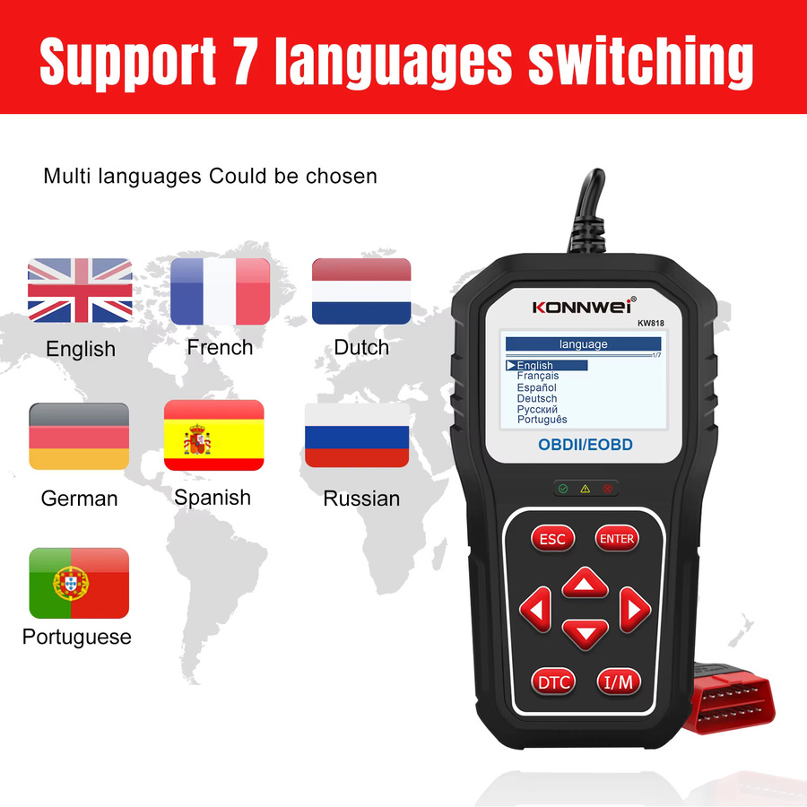 KONNWEI KW 818 OBD2 Auto Scanner mit Batterie Tester und Fehler Code Reader für Motordiagnose in Schwarz - Bild 6