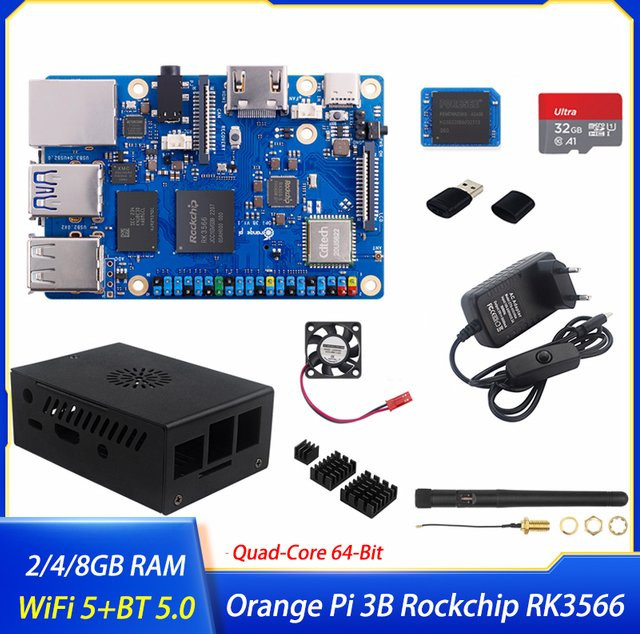 Orange Pi 3B Einplatinencomputer mit Rockchip RK3566, WiFi5, Bluetooth 5.0 und Gigabit LAN-Port in Blau - Bild 1