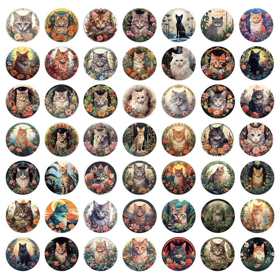 50 wasserdichte Cartoon Blumen Katzen Aufkleber in Multicolour von BulingBulingStickers Store - Bild 2