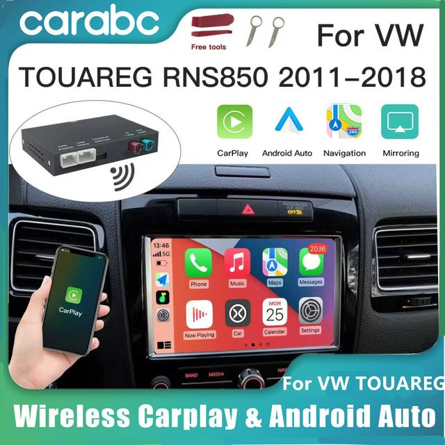 CARABC Kabelloses CarPlay und Android Auto Interface für VW Touareg mit 8-Zoll-Bildschirm RNS850 (2011-2018) in Schwarz mit Wi-Fi und Bluetooth - Bild 1