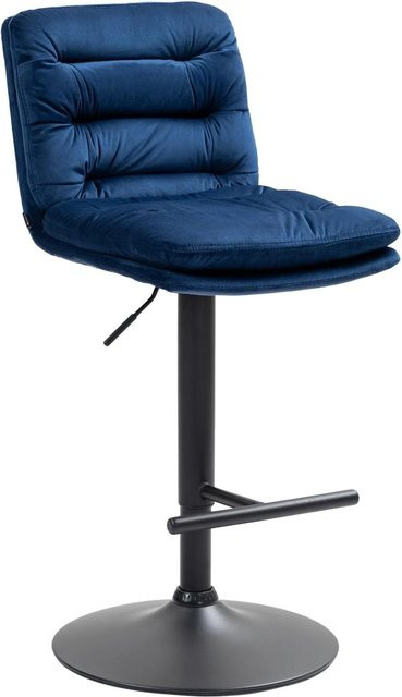 DELUKE Barhocker TURIN mit Lehne, Blau Samt und Schwarz Metall, 360 Grad drehbar - Bild 1