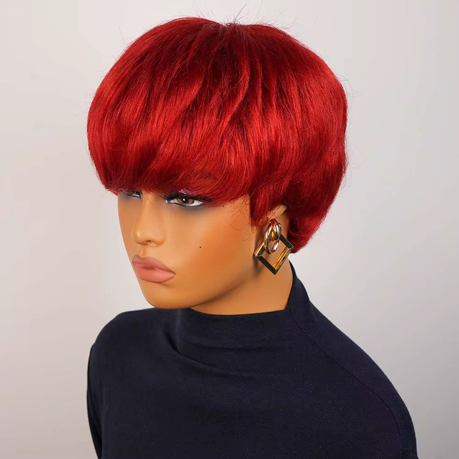 OYM HAIR Perücke, rote Echthaar-Perücke, Pixie-Schnitt mit Pony, Damen - Bild 2