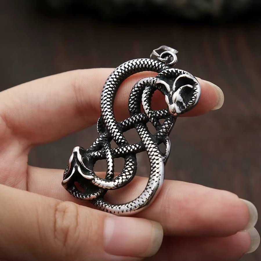 TOGA PULLA Halskette, Doppeldrache Ouroboros Anhänger, Edelstahl, Silber, Herren - Bild 2