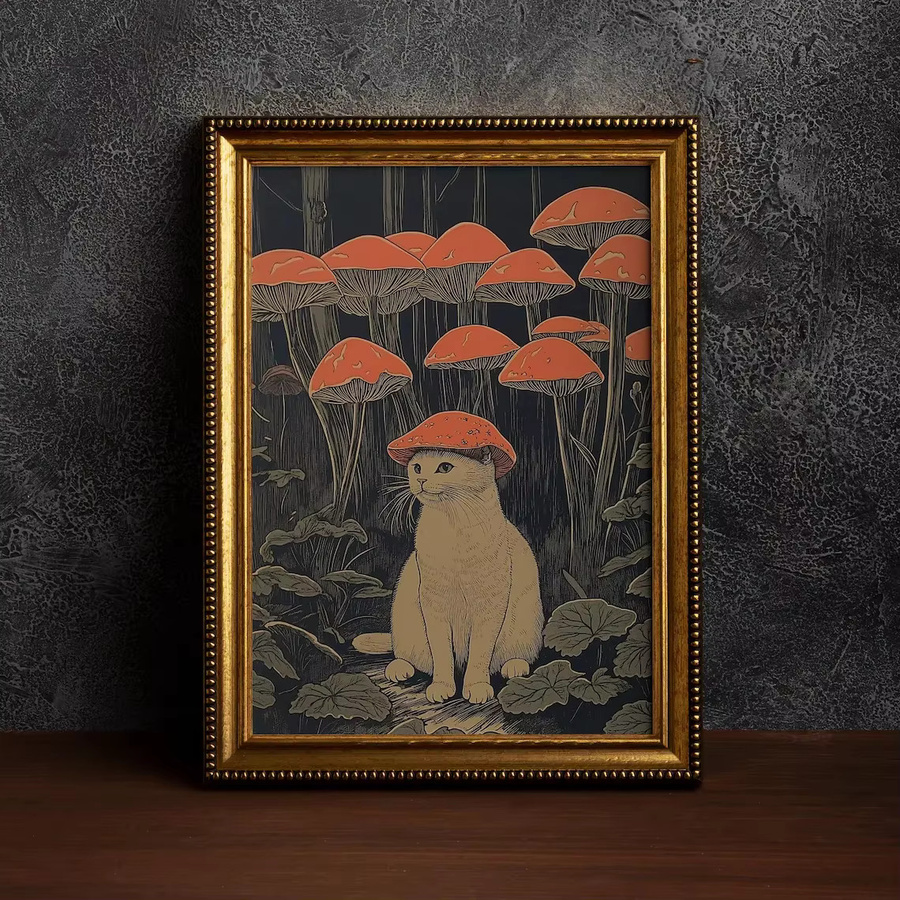 Retro Katzenkunst Poster mit Katze und Pilzhut von SHENCHEN in Mehrfarbig - Bild 4
