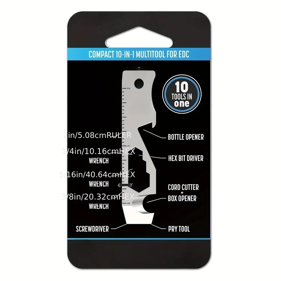 Schlüsselanhänger-Multitool EDC Multifunktionswerkzeug 10-in-1 in Silber mit Flaschenöffner, Schraubendreher und Kartonöffner - Bild 2