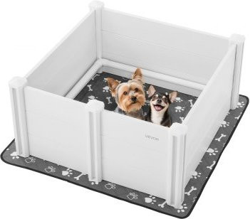 VEVOR Wurfkiste für Hunde aus PVC-Kunststoff mit höhenverstellbarer Tür und waschbarer Unterlage, milchweiß, B/T/H: 98 x 98 x 46 cm