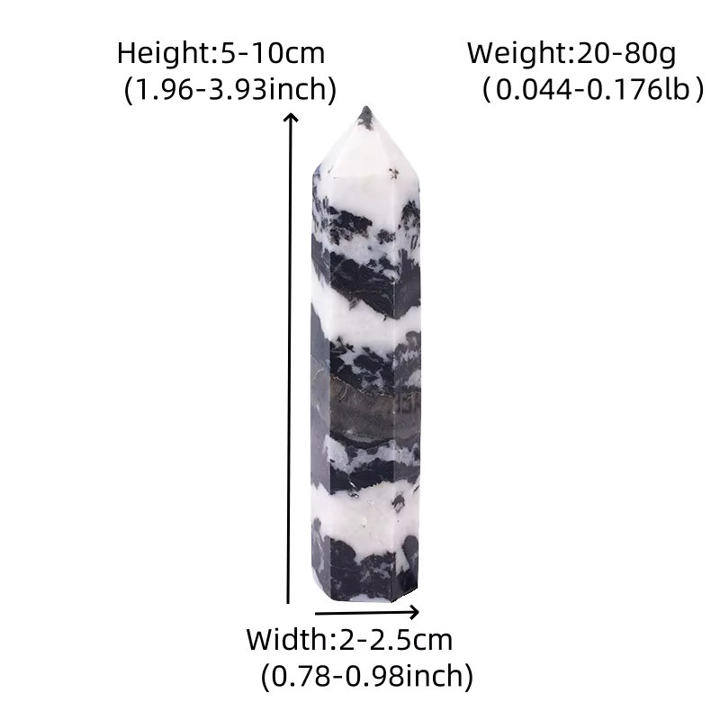 RYCRYSTAL Zebra-Stein Obelisk aus poliertem Quarz in Weiß als dekorativer Heilstein - Bild 2