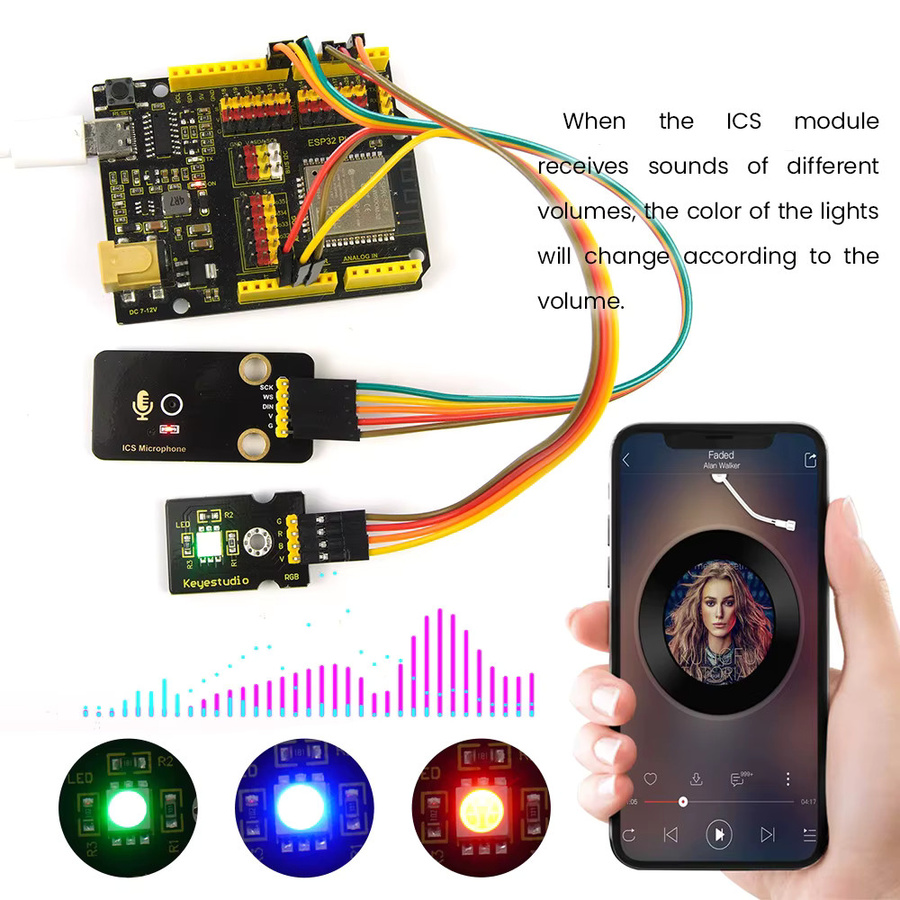 Keyestudio ICS-Mikrofonmodul mit I2S-Digitalschnittstelle und 24-Bit-Datumsformat, kompatibel mit Arduino, ESP32 und Raspberry Pico - Bild 5