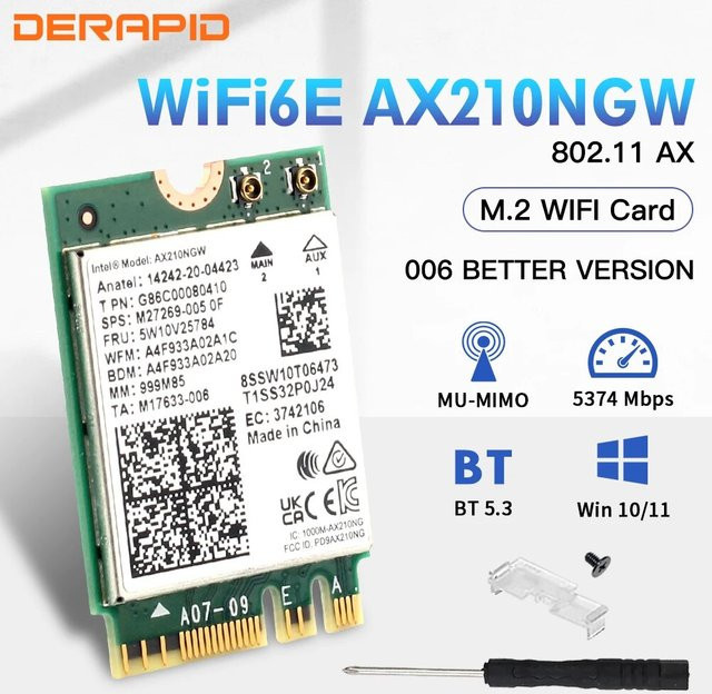 Fenvi WiFi 6E AX210NGW Drahtloser Adapter mit Bluetooth 5.3 für Desktop und Laptop, unterstützt 2,4G/5G/6GHz und 5374Mbps, kompatibel mit Windows 10/11 - Bild 1