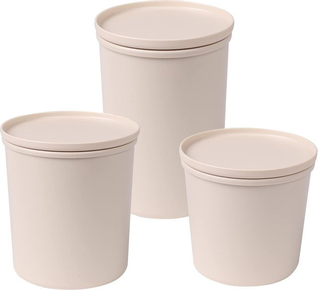 AWAVE Frischhaltedosen-Set rund mit Deckel, 3-teiliges Set, beige, luftdicht und auslaufsicher - Bild 1