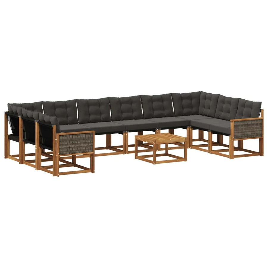 vidaXL Outdoor-Sofagarnitur L-Form aus Massivholz Akazie mit 11 Kissen in Natur und Schwarz - Bild 2
