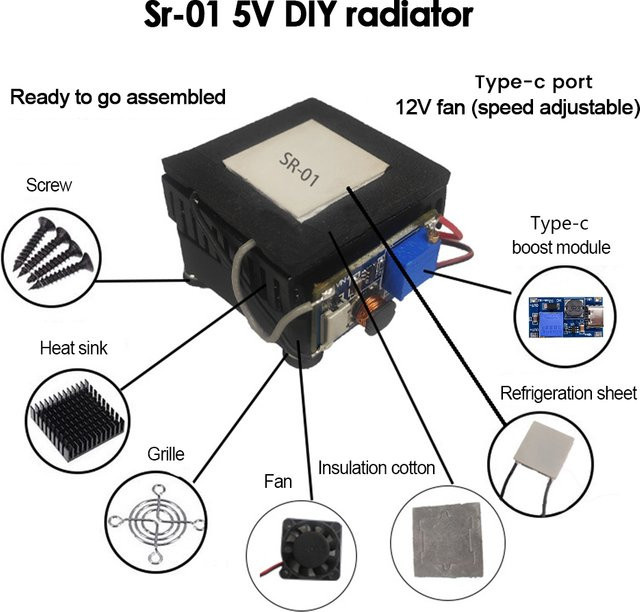 Gaqqee SR-01 DIY Handy-Kühlkit mit Typ-C USB/5V Lüfterbetriebener 12V Handy-Kühler für Mobiltelefone und Tablets - Bild 1