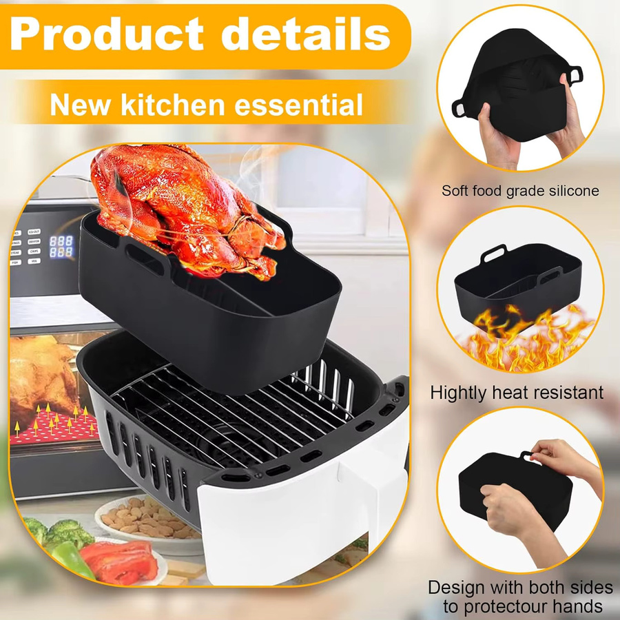 2er-Set Silikon-Luftfritteuse-Einsätze für Ninja Foodi Double DZ201, wiederverwendbares Zubehör für Ninja 8QT, Schwarz - Bild 5