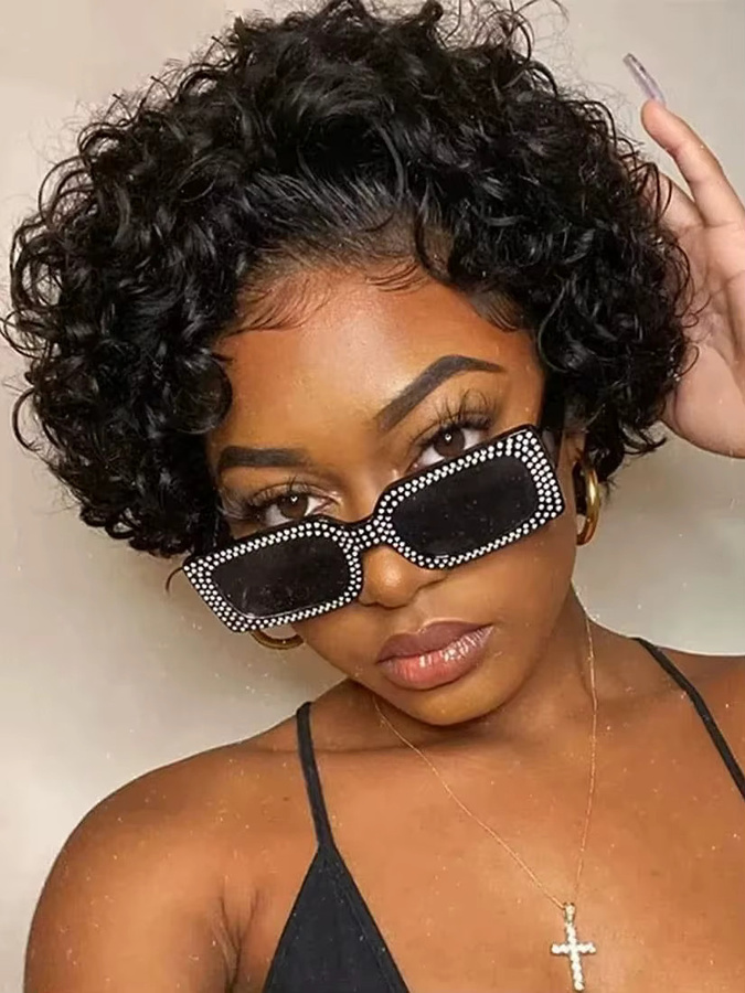 Luxexuan Pixie-Cut-Perücke, kurze lockige Bob-Perücke aus Echthaar, Damen - Bild 7