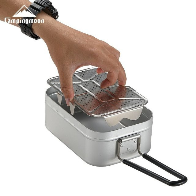 CAMPINGMOON Outdoor Camping Aluminium Lunchbox mit Edelstahl Dampfnetz und hohem Dampfblech in Silber - Bild 1