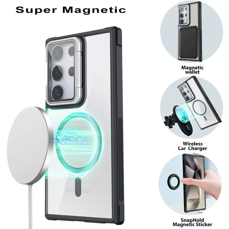 Transparente Magnet-Schutzhülle für Samsung Galaxy S26 S25 S24 S23 Ultra Plus mit Acryl-Linsenhalterung und MagSafe-Kompatibilität - Bild 2