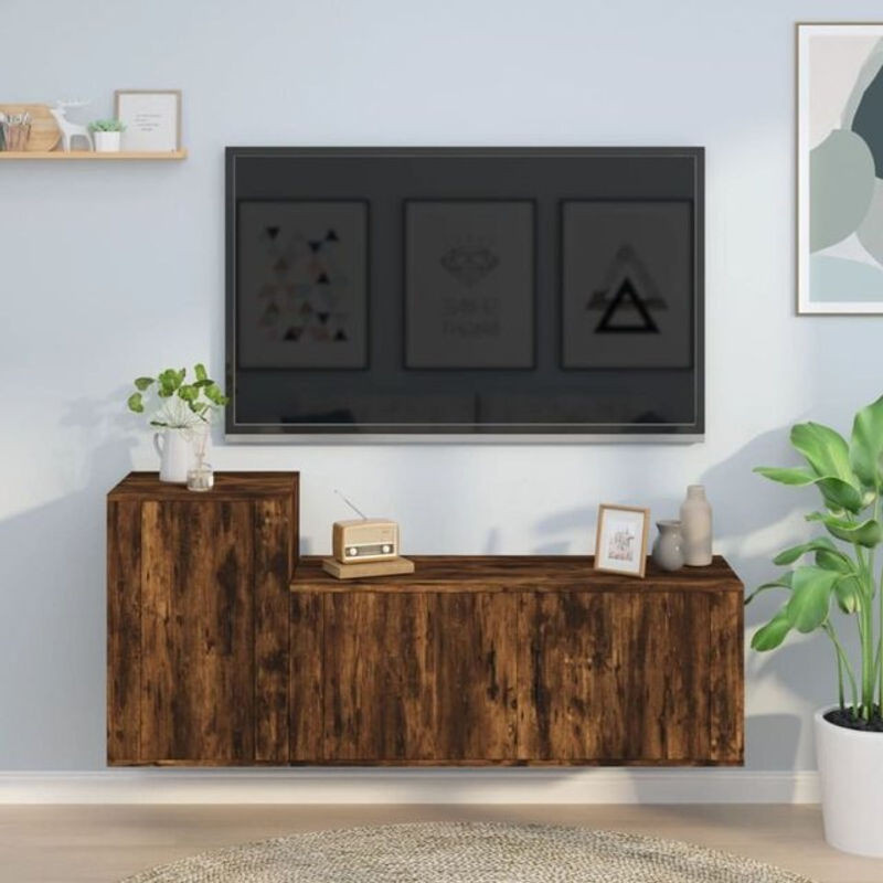 Vidaxl 2-teiliges TV-Schrank-Set aus Holzwerkstoff in Räuchereiche, Braun/Grau, Klassisch, Rechteckig - Bild 1