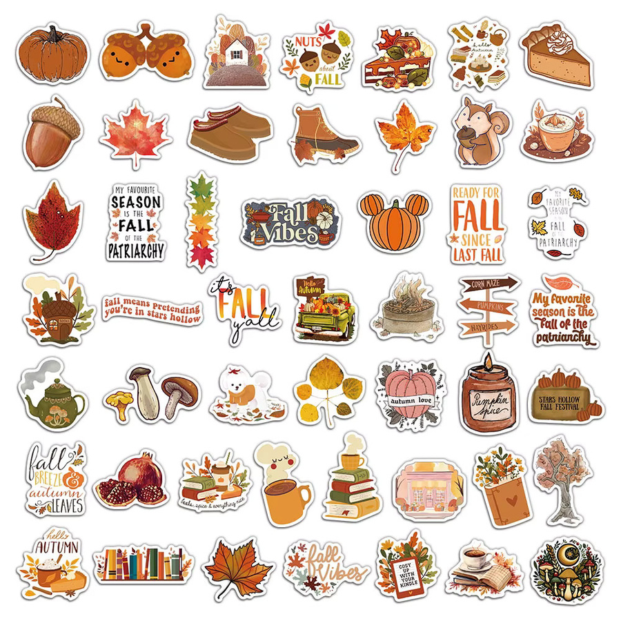 50 Stück kreative Herbst-Illustrations-Aufkleber in Multicolour für Laptop, Handyhüllen und iPad - Bild 3