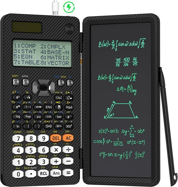 NeWYeS 991ES EX wissenschaftlicher Taschenrechner mit faltbarem LCD-Schreibtablett und Notizblock in Schwarz - Bild 1