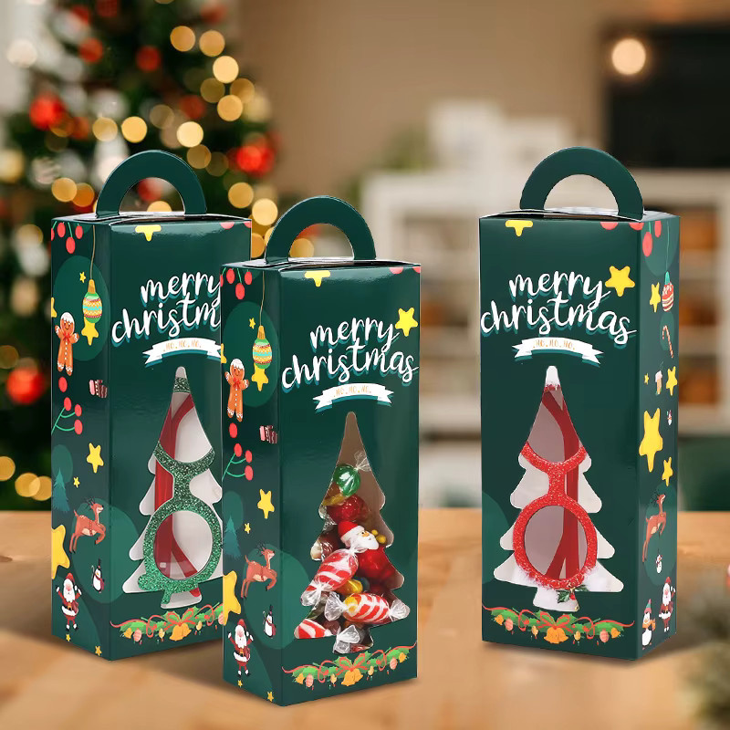 ZQNYCY Weihnachtsgeschenk-Verpackungsboxen in Weihnachtsbaum-Form mit transparentem Fenster, grün, aus Papier für Süßigkeiten und Kekse - Bild 2