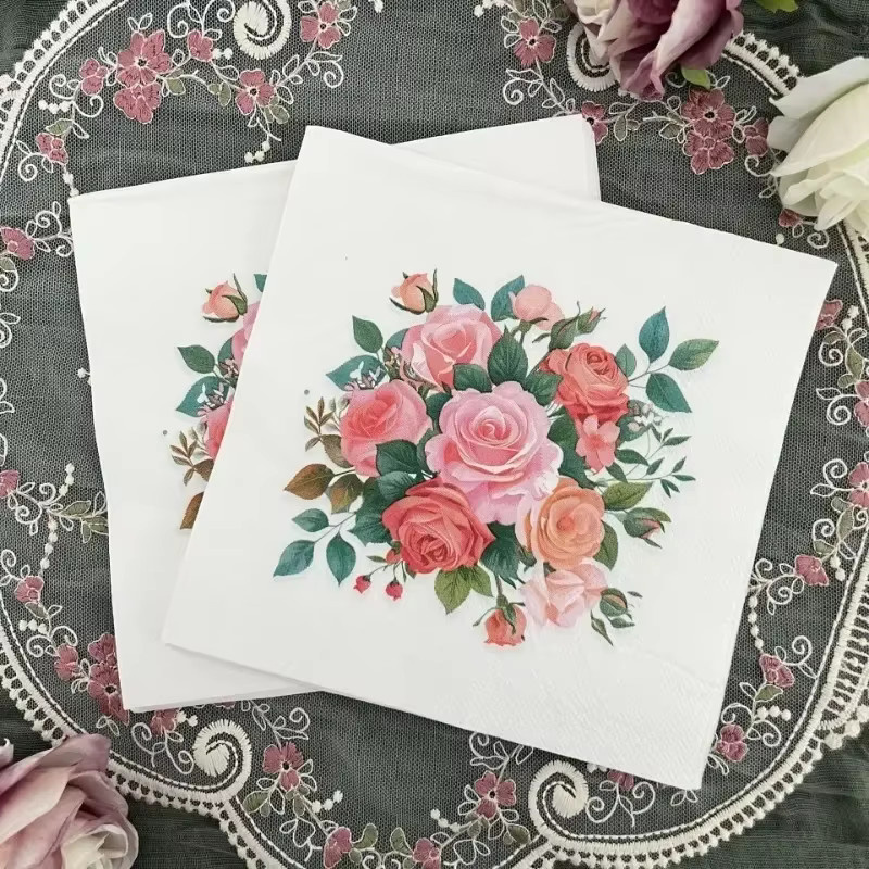 GUANYAO 2-lagige Papierservietten mit Rosen-Bouquet-Print für Hochzeit und Valentinstag, 20 Stück, Breite: 33 cm - Bild 2