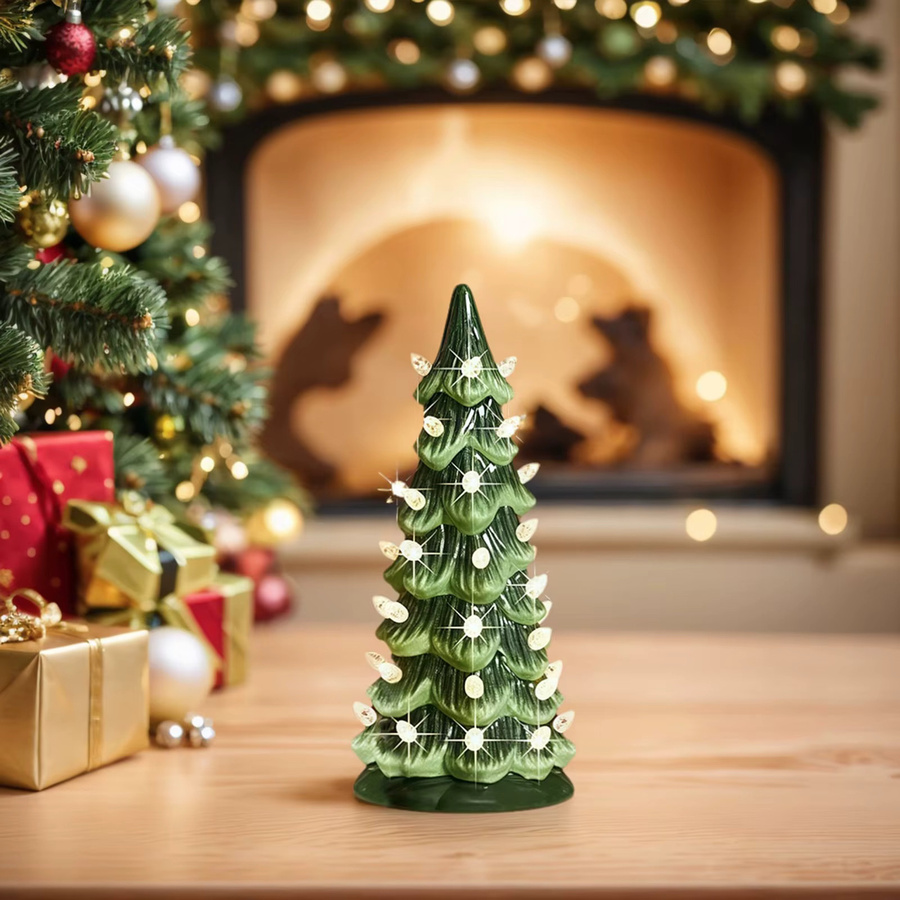 APWIKOGER Weihnachtsbaum für die Tischdekoration mit Lichtern, handbemalter Kunstharz-Weihnachtsbaum in Grün, Höhe: 20 cm, Breite: 20 cm, Tiefe: 20 cm - Bild 4