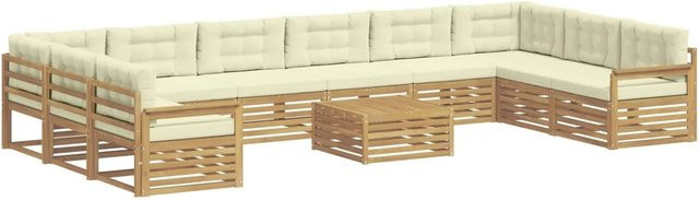 vidaXL Sofagarnitur aus Massivholz Akazie mit Latten-Design in Creme-weiß und Beige - Bild 1
