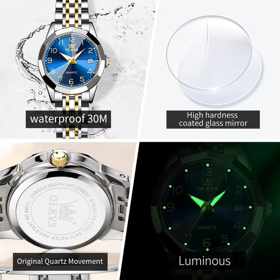 OLEVS Armbanduhr, Quarz, Edelstahl, Blau, Damen - Bild 5
