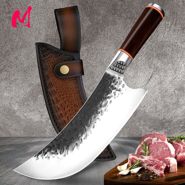 MYVIT Chef Metzger Hackmesser aus geschmiedetem High Carbon Stahl mit Holzgriff in Rot und Silber - Bild 1