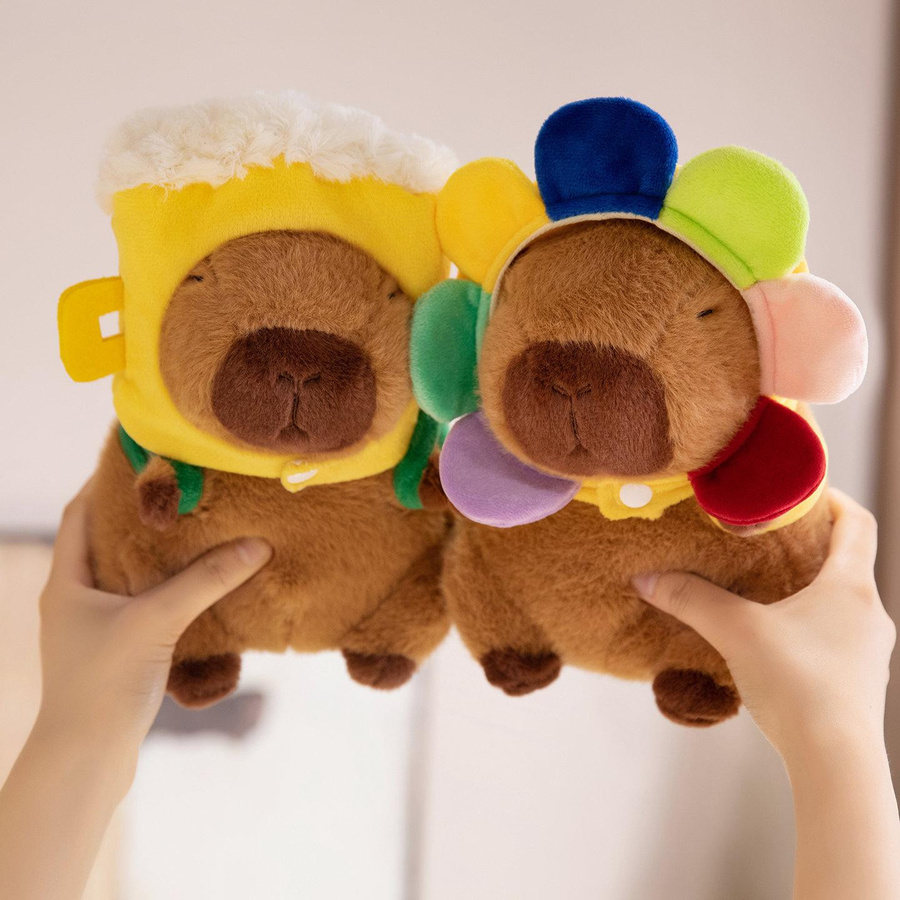 GDzaccly Capybara Plüschtier Sonnenblumen Bier Toast Hut Cartoon Puppe 22cm - Bild 2