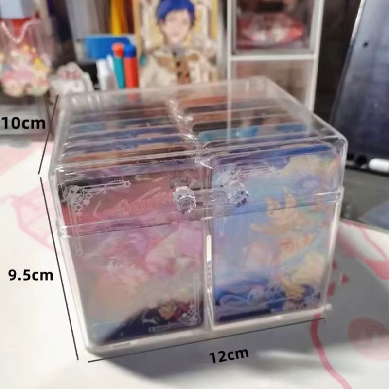 Transparenter Klappdeckel-Spielkarten-Organizer aus Acryl mit 2 Fächern, Aufbewahrungsbox für Postkarten, B/H: 12 x 10,5 cm - Bild 2