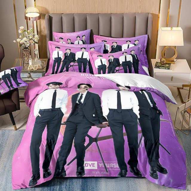 BTS Kpop Boygroup Bettwäscheset 3-teilig aus Polyester in Lila, Breite: 260 cm, Breite: 240 cm - Bild 1