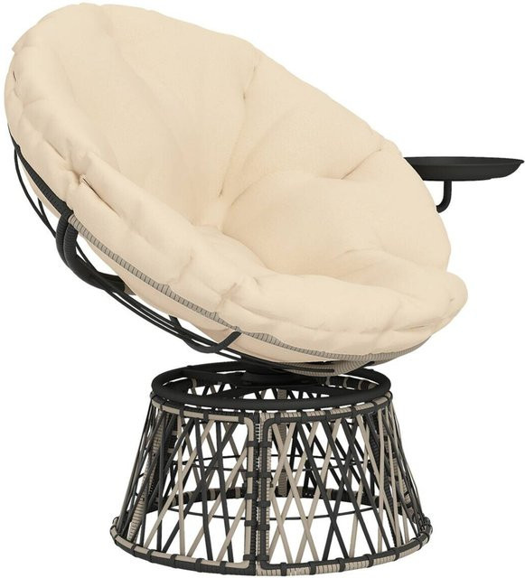 Outsunny Papasansessel aus Rattan in Beige für Garten, Balkon und Terrasse, B/H/L: 76 x 88 x 118 cm - Bild 1