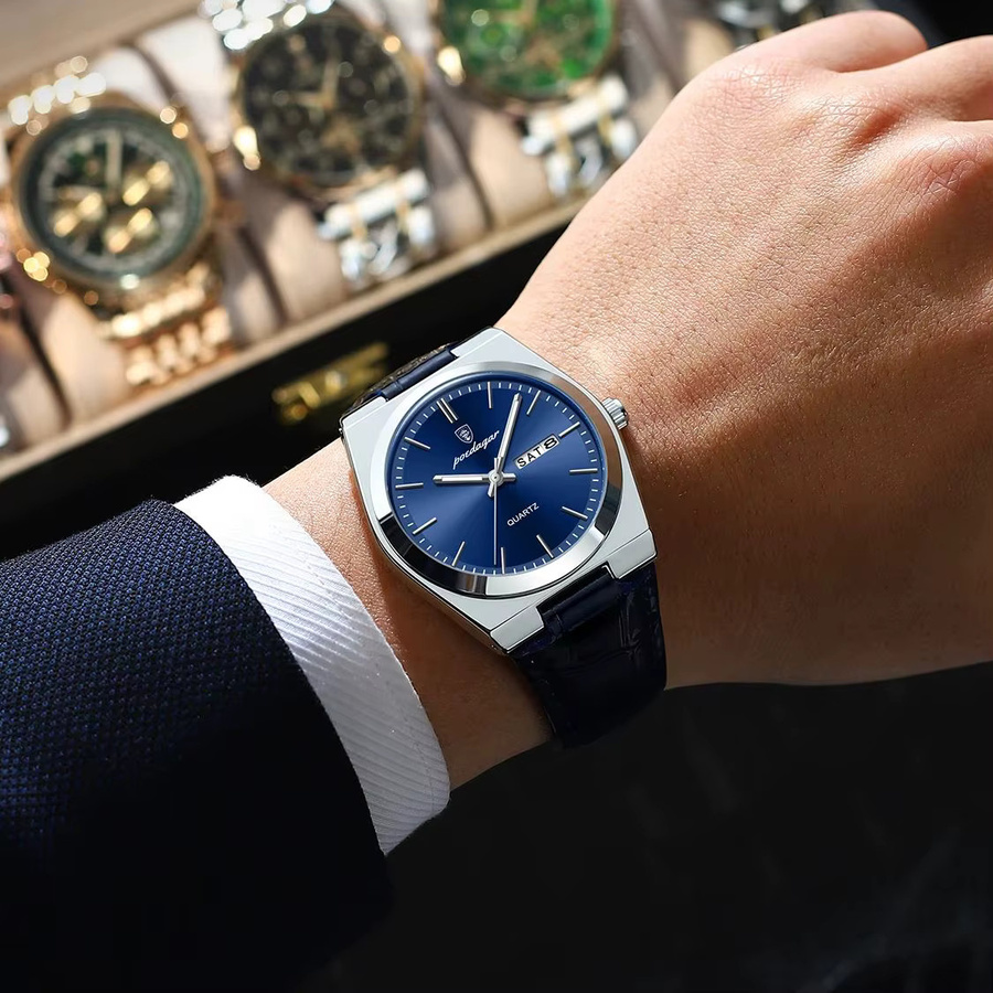 POEDAGAR Armbanduhr, Quarz, Edelstahl, Blau, Herren - Bild 5