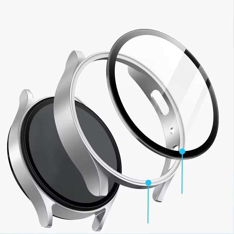Hülle für Samsung Galaxy Watch 7/6/5/4/FE, gehärtetes Glas + Abdeckung, Schwarz - Bild 4