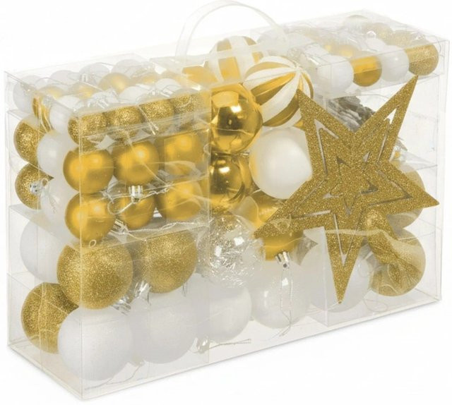 Relaxdays Weihnachtskugeln Set in Gold mit Herzen, Sternen und Schneeflocken aus Kunststoff - Bild 1