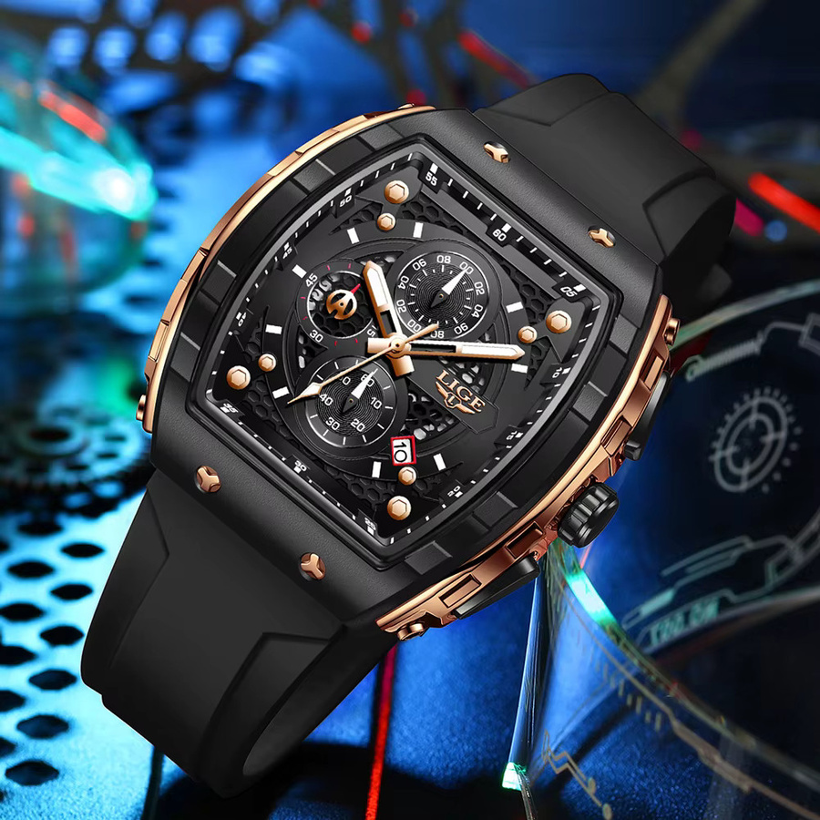 LIGE Chronograph, Quarz, Silikon, Schwarz, Herren - Bild 2