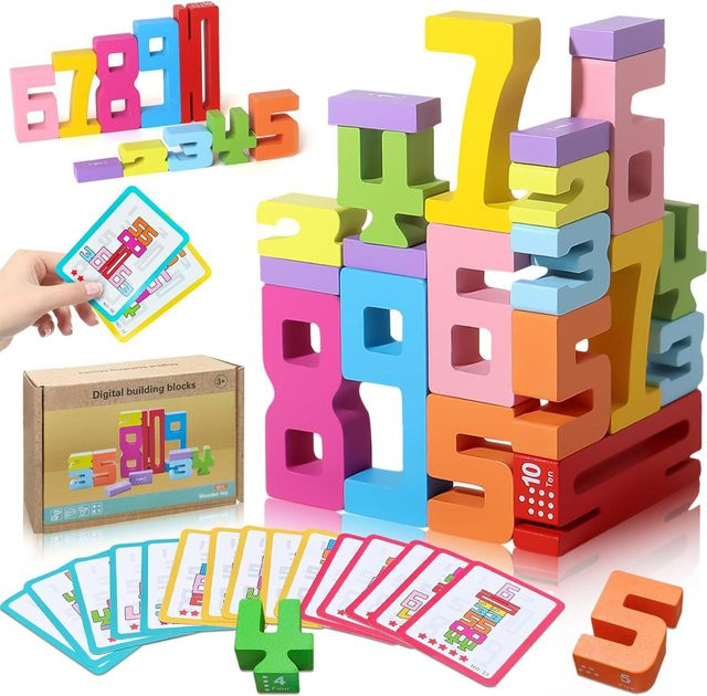 Holzzahlen-Bausteine Montessori, Zahlen-Stapelblöcke, Puzzle, ab 3 Jahre - Bild 1