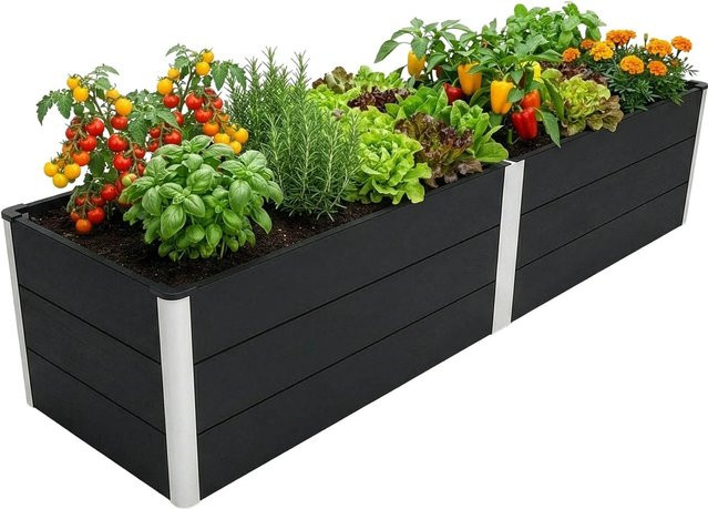 Floordirekt WPC Hochbeet Paros mit Trennwand und Drainage, Anthrazit, B/T/H: 200 x 50 x 45 cm - Bild 1