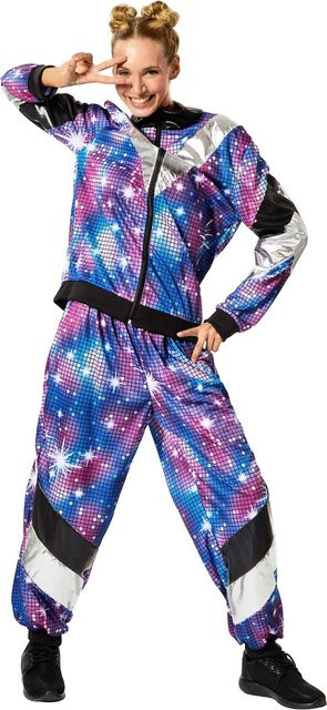 tectake Damenkostüm Retro 80er 90er Jahre Disco Jogginganzug, Bunt / Mehrfarbig - Bild 1
