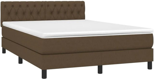 vidaXL Boxspringbett mit Matratze in Dunkelbraun, Hybridbett mit LED-Unterbettbeleuchtung und USB-Anschluss, B/T: 140 x 190 cm - Bild 1