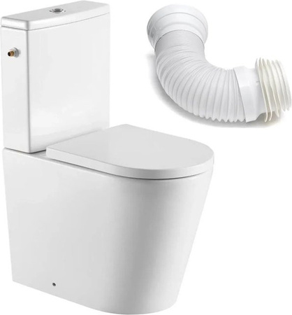 Swiss Aqua Technologies Stand-Kombi-WC spülrandlos mit SoftClose WC-Sitz und flexiblem Anschlussrohr in Weiß