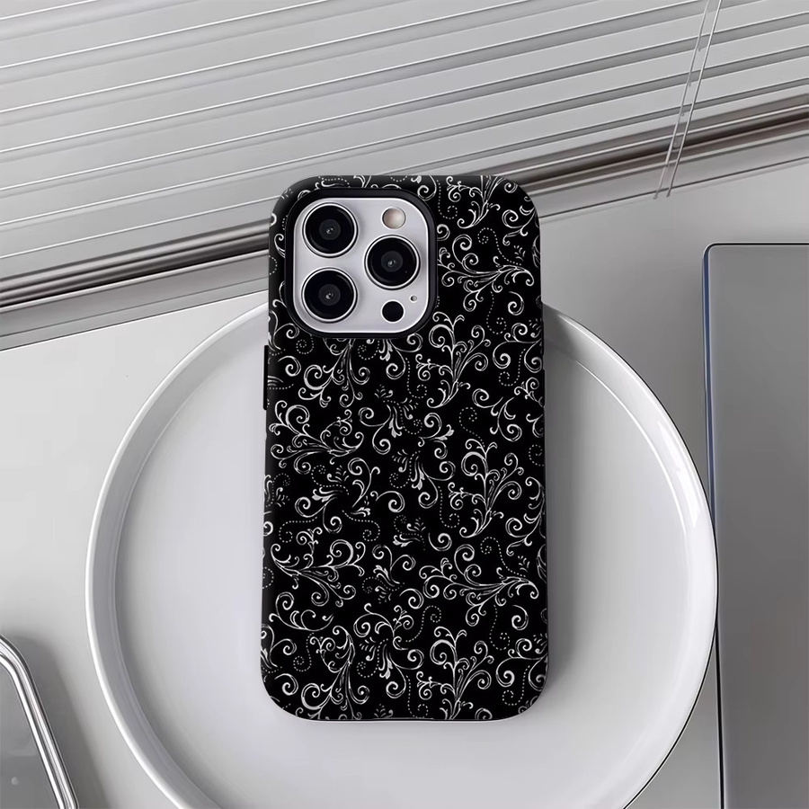Potdemiel Robuste Handyhülle mit Blumenmuster in Schwarz für iPhone 17 16 15 14 13 Pro Max Plus mit Magnetfunktion - Bild 4