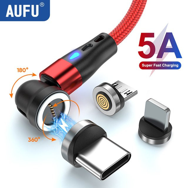 AUFU Magnetisches Typ C Kabel 7Pin 5A Schnellladekabel für Xiaomi POCO Redmi sowie Micro USB Datenkabel für iPhone iPad Samsung - Bild 1