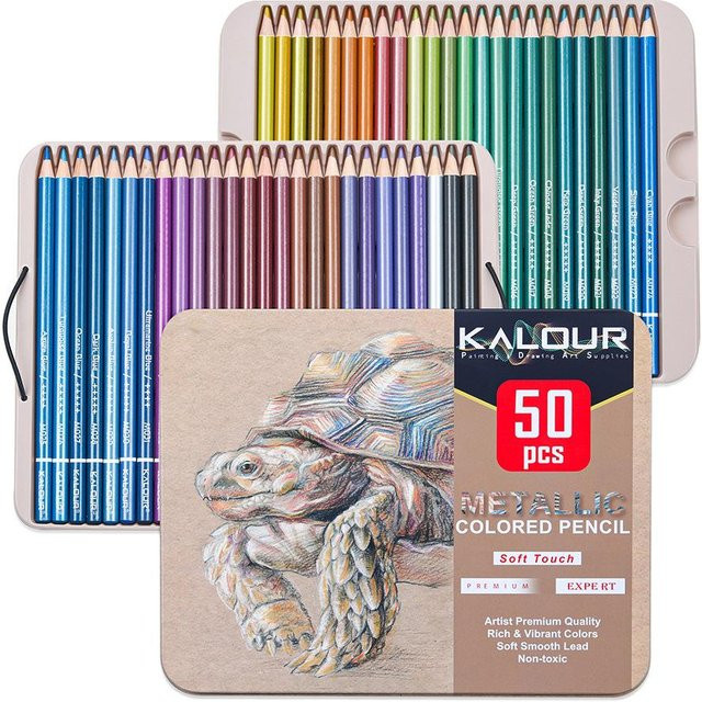 Brutfuner Metallic-Buntstifte Set mit 50 Farben in Multicolour und Blau zum Zeichnen und Skizzieren für Profi-Künstler - Bild 1