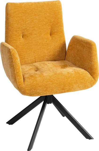HOMCOM Drehbarer Loungesessel mit Armlehnen in Gelb, moderner Polsterstuhl mit Wolle-Leinenoptik und Stahlbeinen für Wohnzimmer und Schlafzimmer - Bild 1