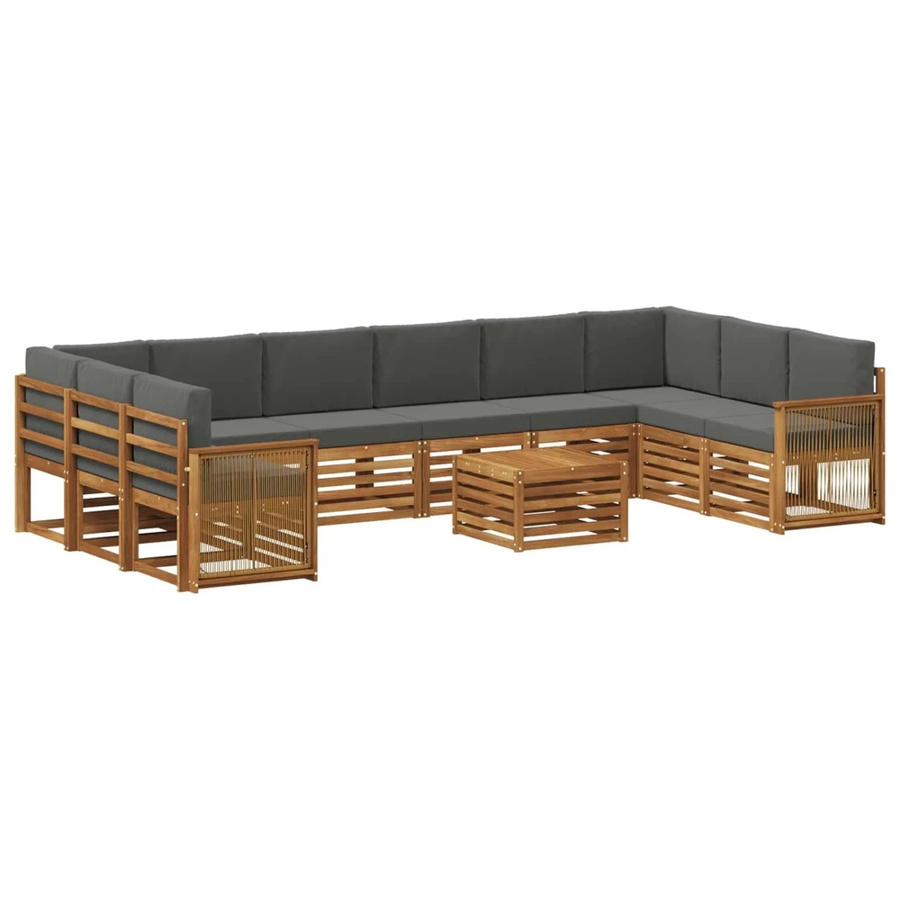 vidaXL Outdoor-Sofagarnitur L-Form aus Akazienholz mit 8 Kissen in Natur und Anthrazit - Bild 2