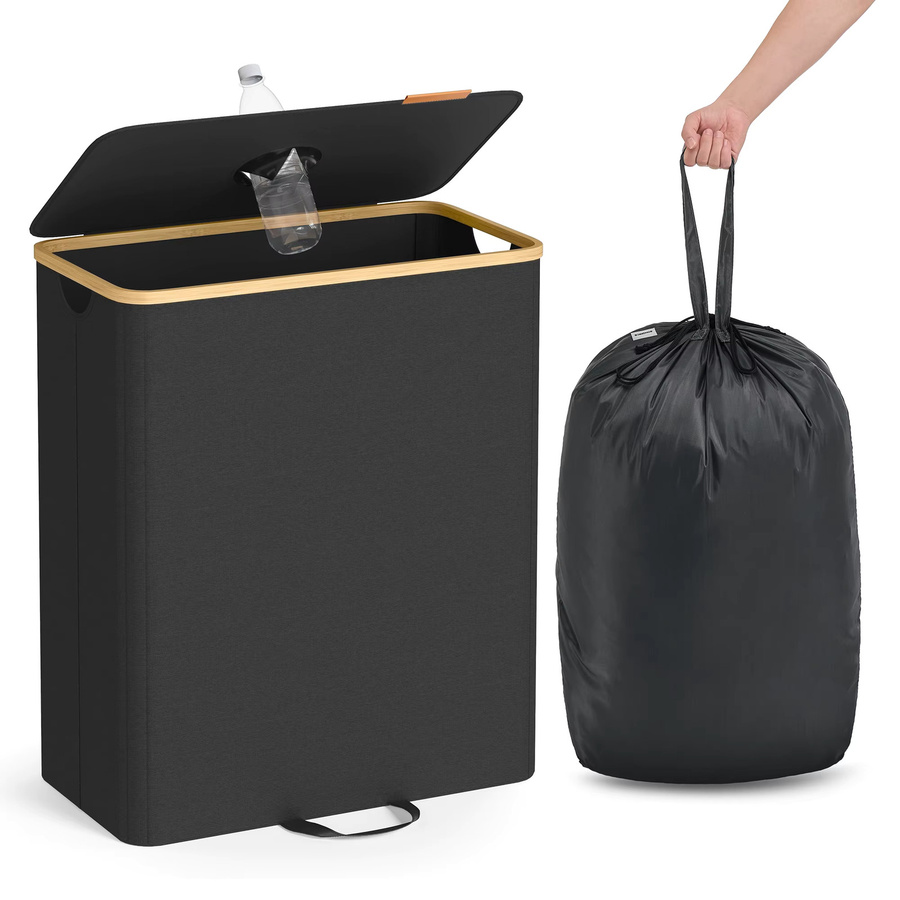 SONGMICS Pfandflaschen-Sammelbehälter mit Deckel und Innensack in Schiefergrau-Naturbeige - Bild 1